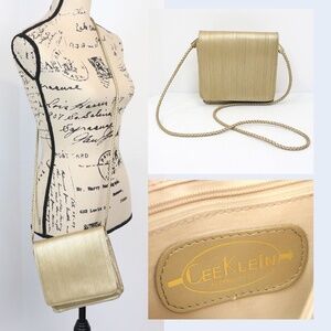 Cee Klein Small Cross Body Bag Metallic Gold Retro Square Organizer Braid Strap